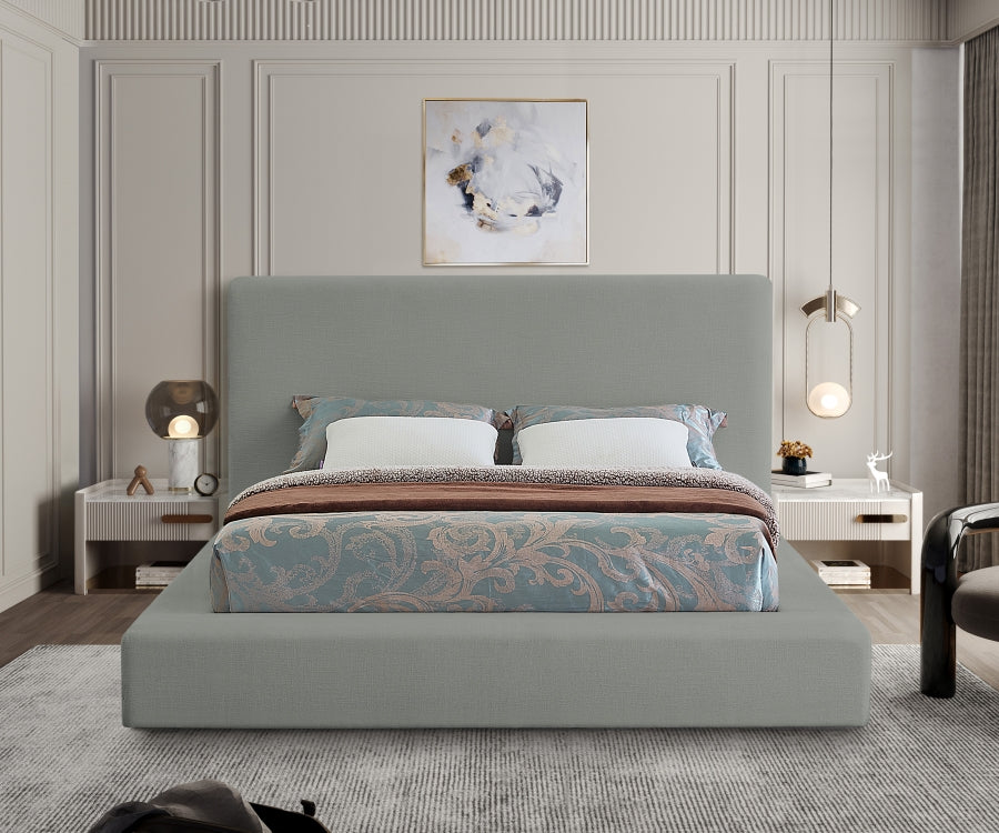 Grey Devin Linen Textured Fabric King Bed from Meridian - Luna Furniture