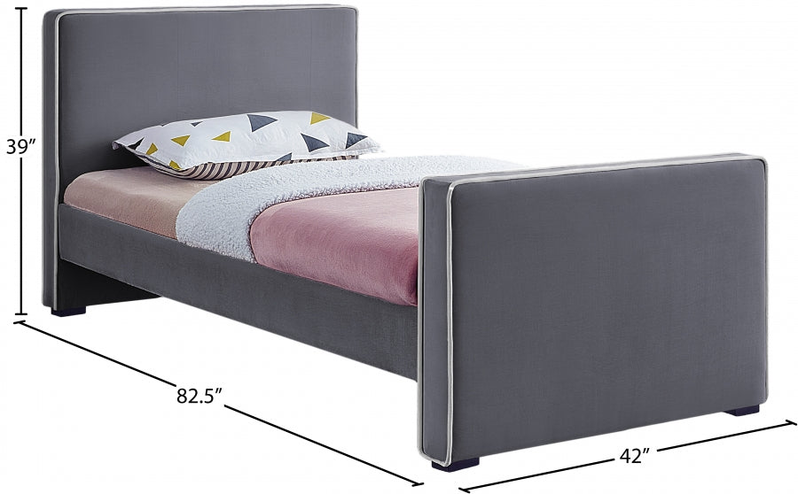 Dillard Grey Velvet Twin Bed from Meridian - Luna Furniture