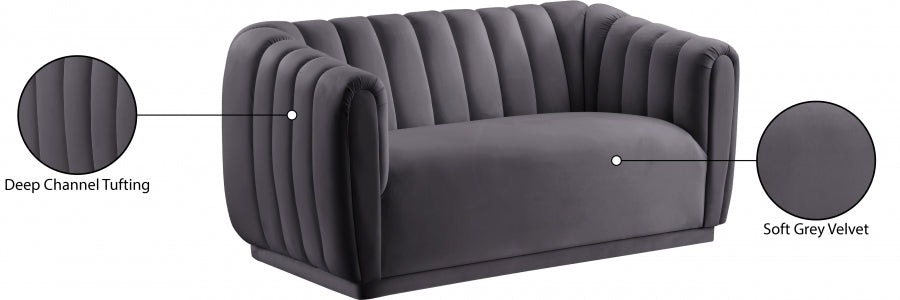 Dixie Grey Velvet Loveseat from Meridian - Luna Furniture