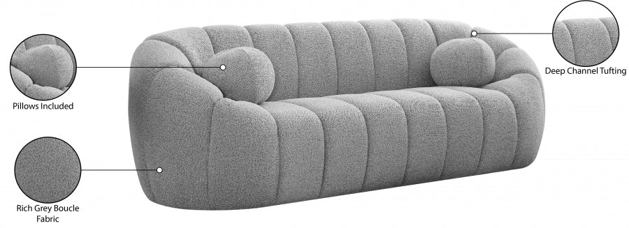 Elijah Grey Boucle Fabric Sofa from Meridian - Luna Furniture