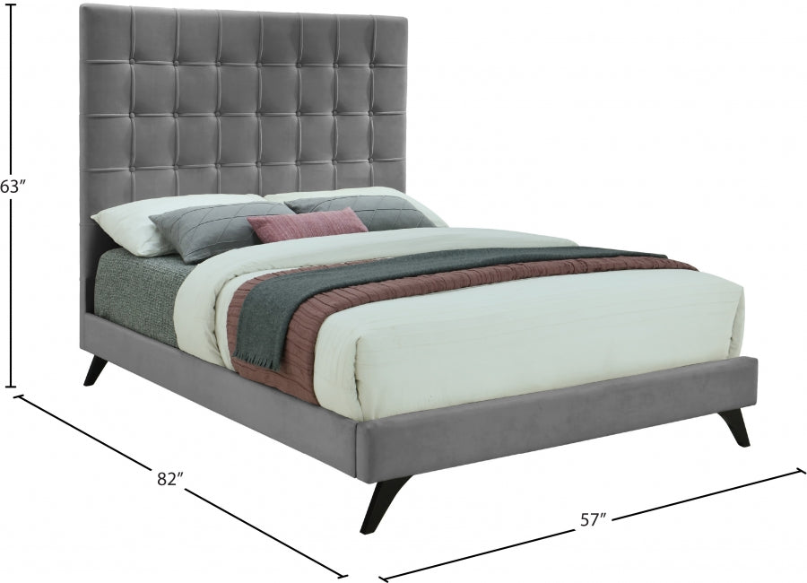 Elly Grey Velvet Full Bed from Meridian - Luna Furniture