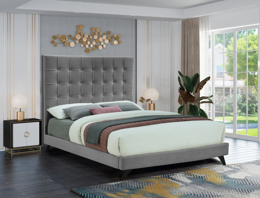 Elly Grey Velvet Full Bed from Meridian - Luna Furniture