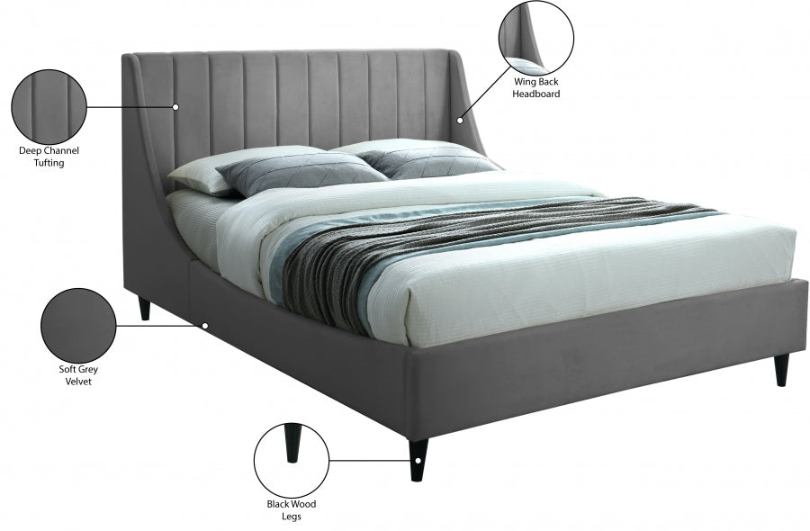 Eva Grey Velvet Full Bed from Meridian - Luna Furniture