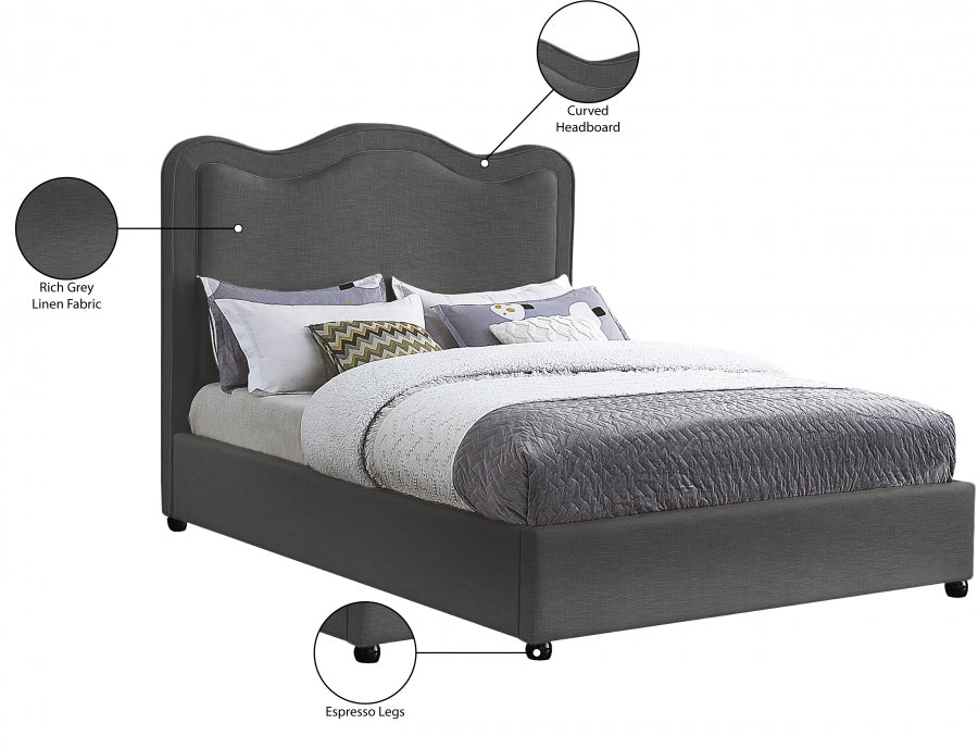 Felix Grey Linen Textured Fabric Queen Bed from Meridian - Luna Furniture