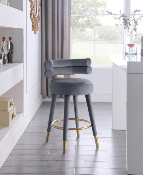 Fitzroy Grey Velvet Counter Stool, Set of 2 from Meridian - Luna Furniture