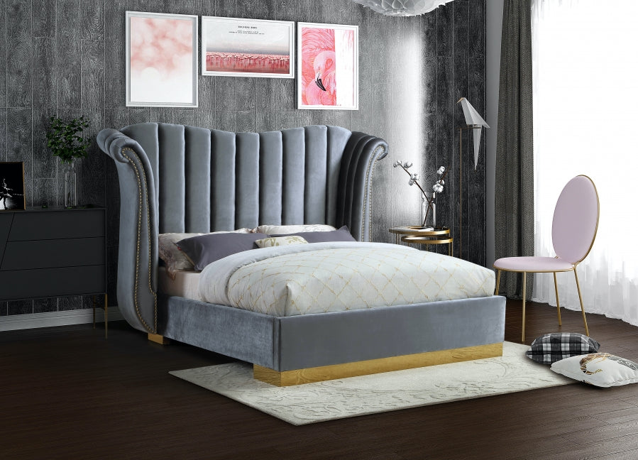 Flora Grey Velvet King Bed from Meridian - Luna Furniture