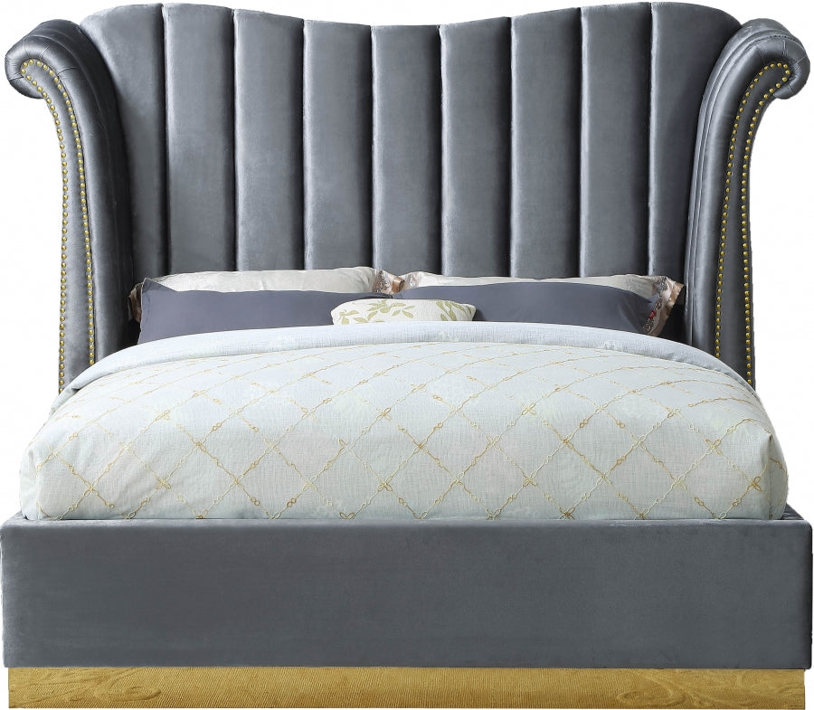 Flora Grey Velvet King Bed from Meridian - Luna Furniture