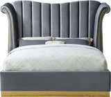 Flora Grey Velvet Queen Bed from Meridian - Luna Furniture