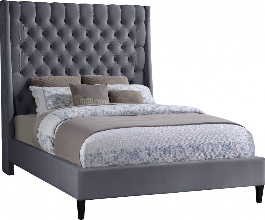 Fritz Grey Velvet Full Bed from Meridian - Luna Furniture