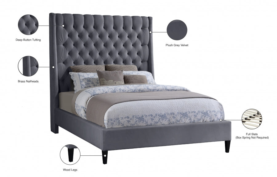 Fritz Grey Velvet Full Bed from Meridian - Luna Furniture