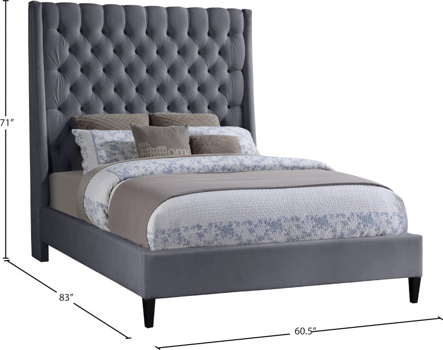 Fritz Grey Velvet Full Bed from Meridian - Luna Furniture