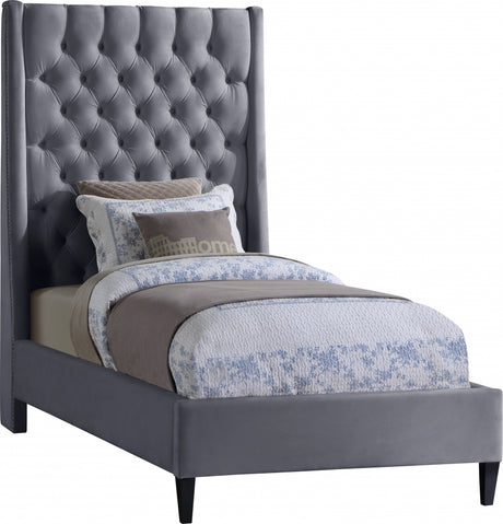 Fritz Grey Velvet Twin Bed from Meridian - Luna Furniture