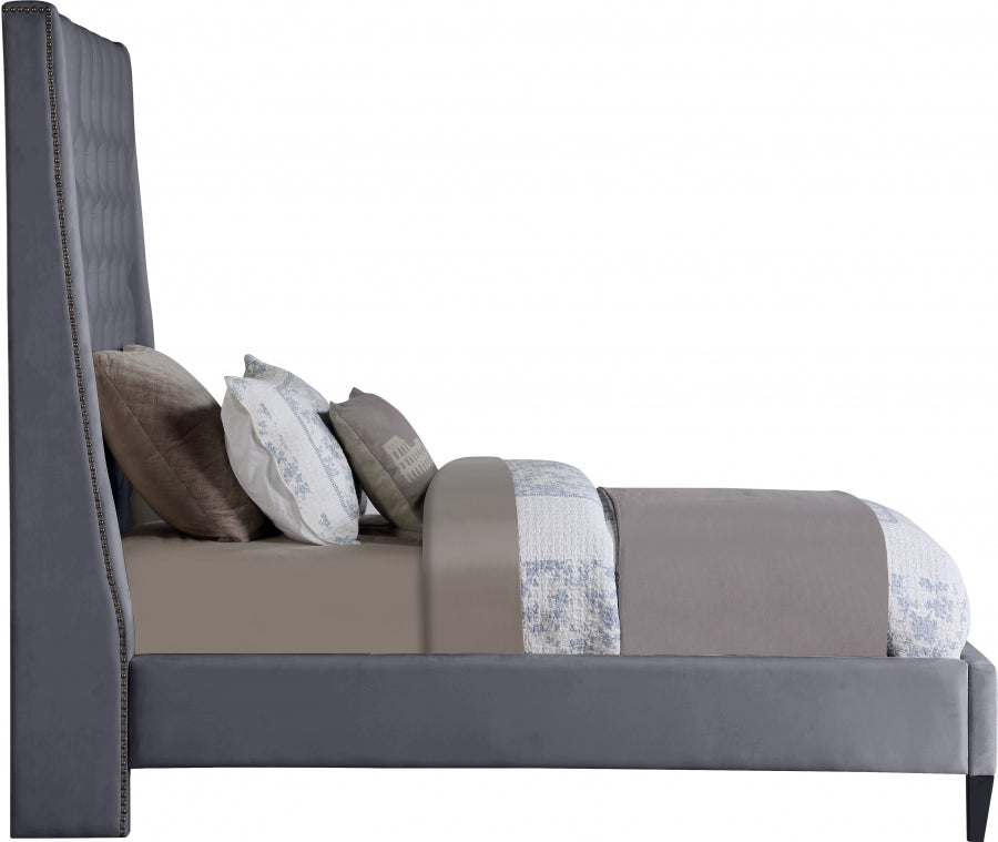 Fritz Grey Velvet Twin Bed from Meridian - Luna Furniture