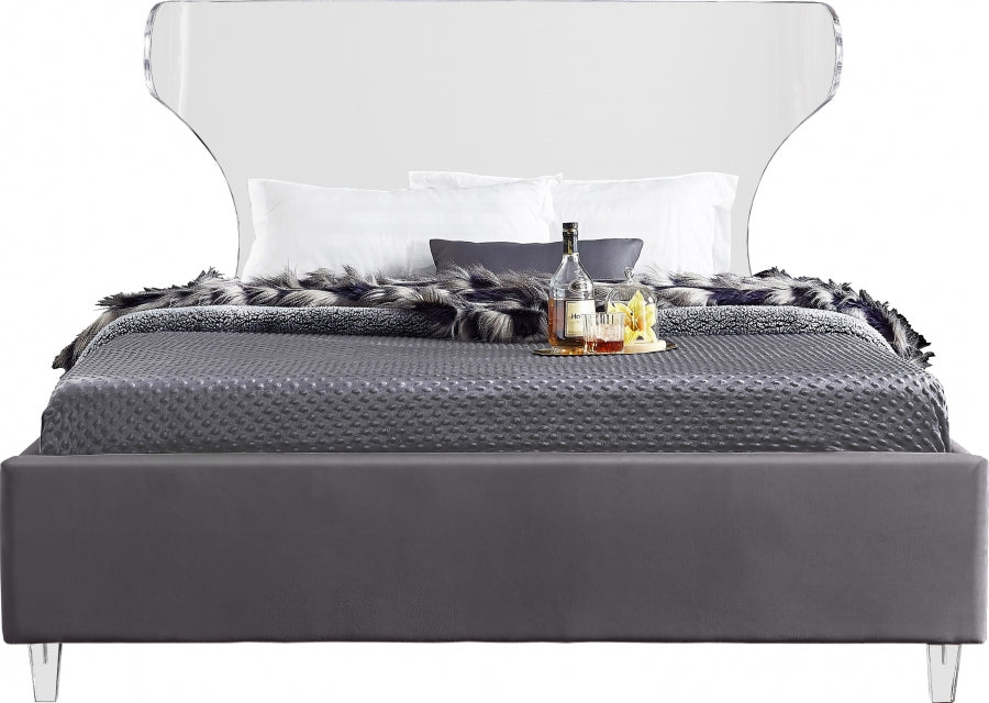 Ghost Grey Velvet King Bed from Meridian - Luna Furniture