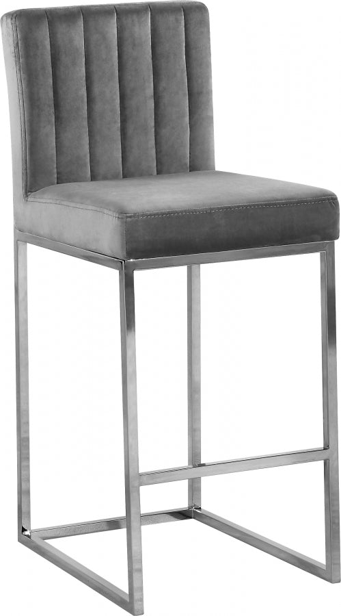 Giselle Grey Velvet Counter Stool from Meridian - Luna Furniture