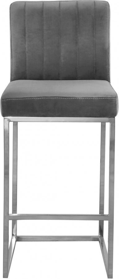 Giselle Grey Velvet Counter Stool from Meridian - Luna Furniture