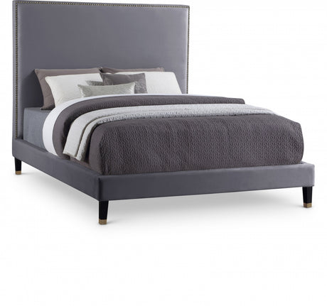 Harlie Grey Velvet King Bed from Meridian - Luna Furniture