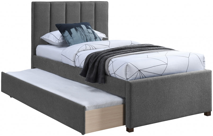 Harper Grey Linen Textured Fabric Trundle Twin Trundle Bed from Meridian - Luna Furniture