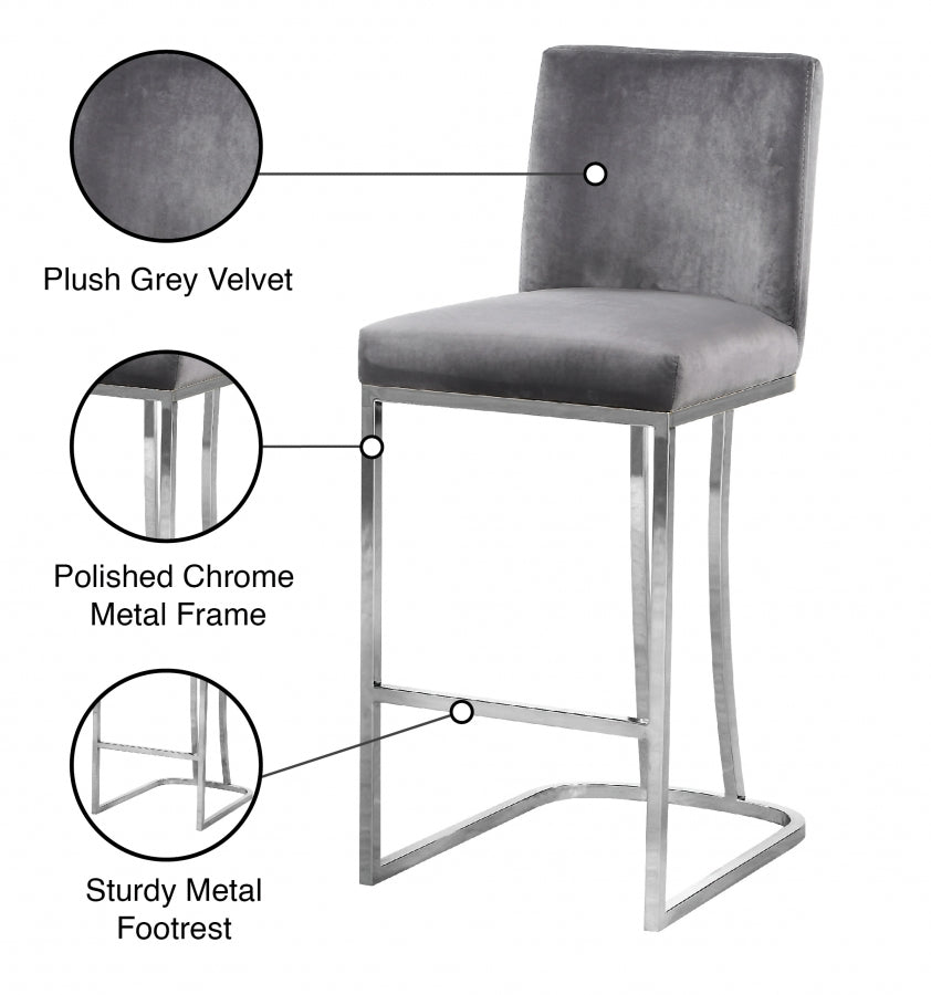 Heidi Grey Velvet Counter Stool from Meridian - Luna Furniture