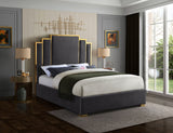 Hugo Grey Velvet Queen Bed from Meridian - Luna Furniture