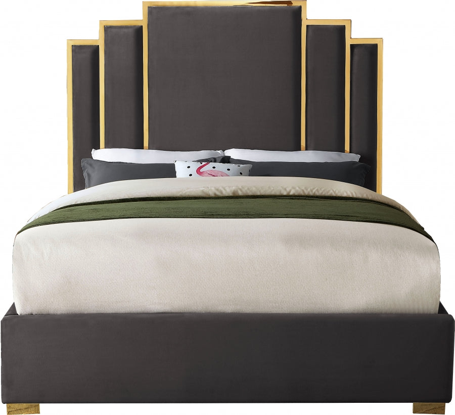 Hugo Grey Velvet Queen Bed from Meridian - Luna Furniture