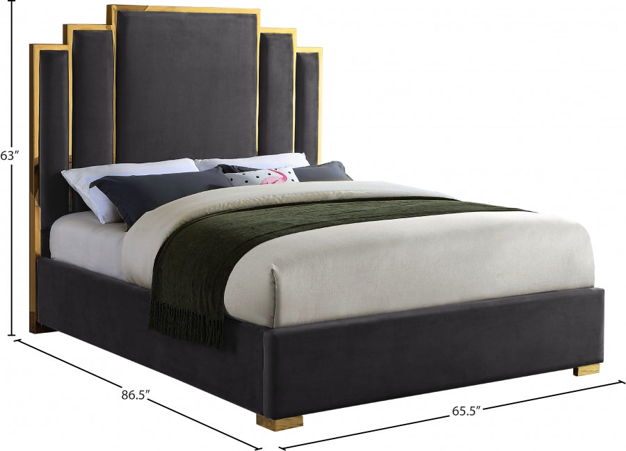 Hugo Grey Velvet Queen Bed from Meridian - Luna Furniture