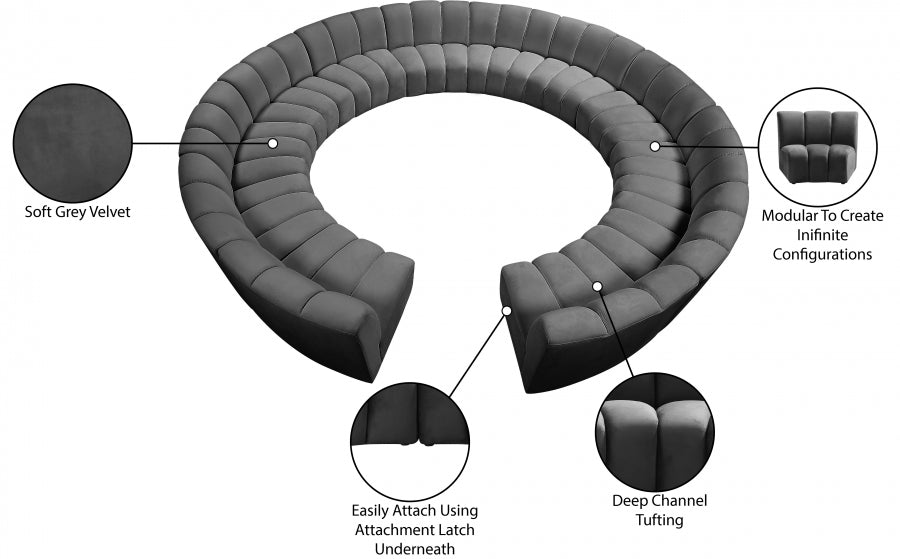 Infinity Grey Modular 12-Piece Sectional from Meridian - Luna Furniture