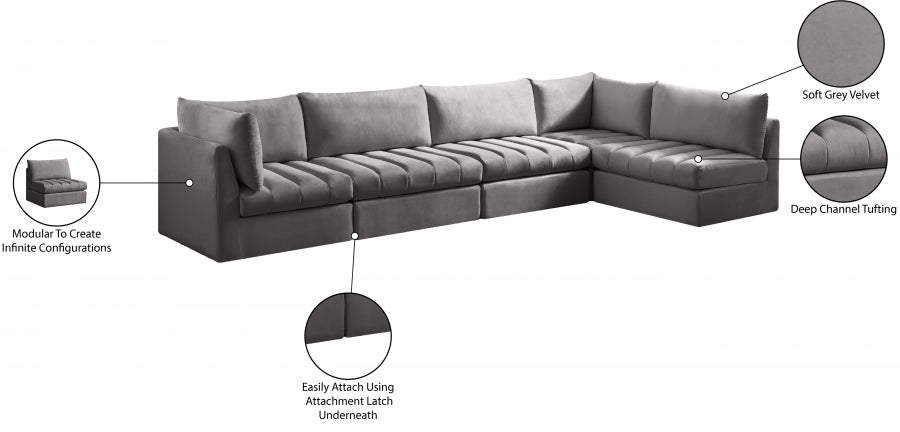 Jacob Grey Velvet Modular Sectional from Meridian - Luna Furniture