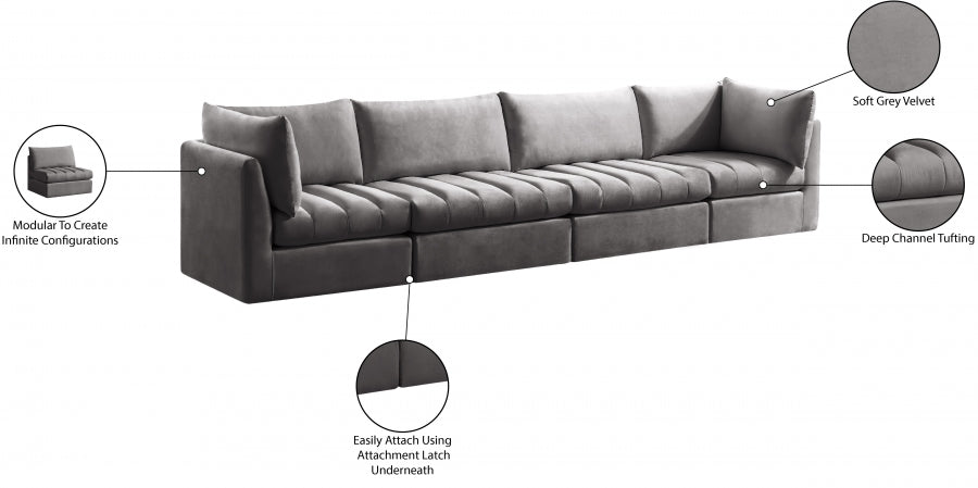 Jacob Grey Velvet Modular Sofa from Meridian - Luna Furniture