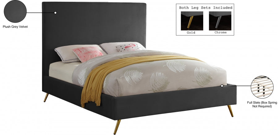 Jasmine Grey Velvet Queen Bed from Meridian - Luna Furniture