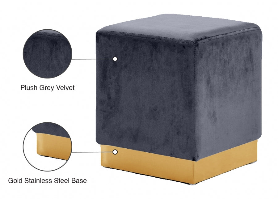 Jax Grey Velvet Ottoman | Stool from Meridian - Luna Furniture