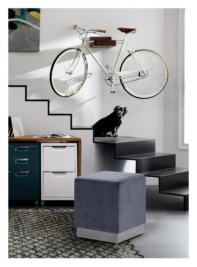 Jax Grey Velvet Ottoman | Stool from Meridian - Luna Furniture