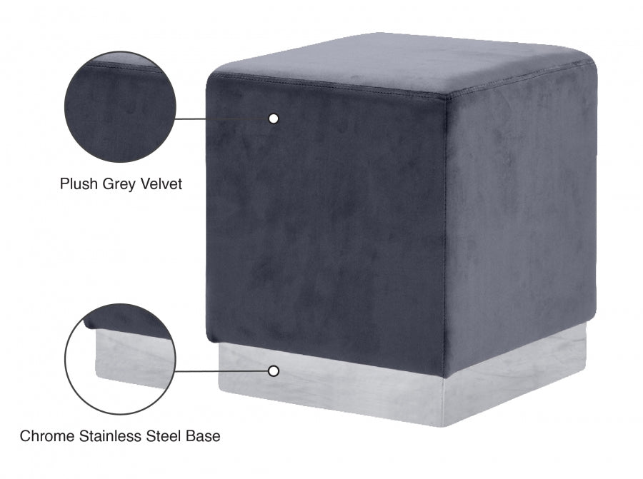 Jax Grey Velvet Ottoman | Stool from Meridian - Luna Furniture