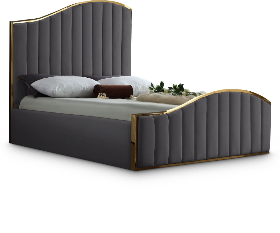 Jolie Grey Velvet Queen Bed from Meridian - Luna Furniture