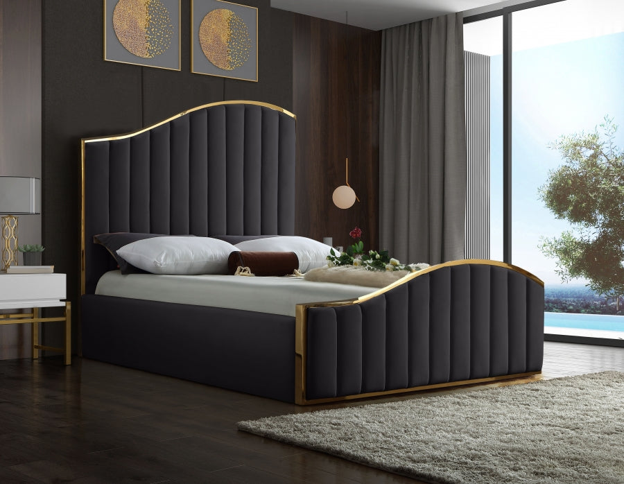 Jolie Grey Velvet Queen Bed from Meridian - Luna Furniture