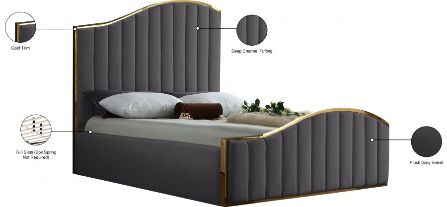 Jolie Grey Velvet Queen Bed from Meridian - Luna Furniture