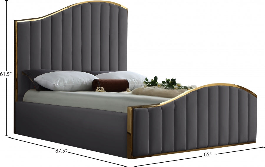 Jolie Grey Velvet Queen Bed from Meridian - Luna Furniture