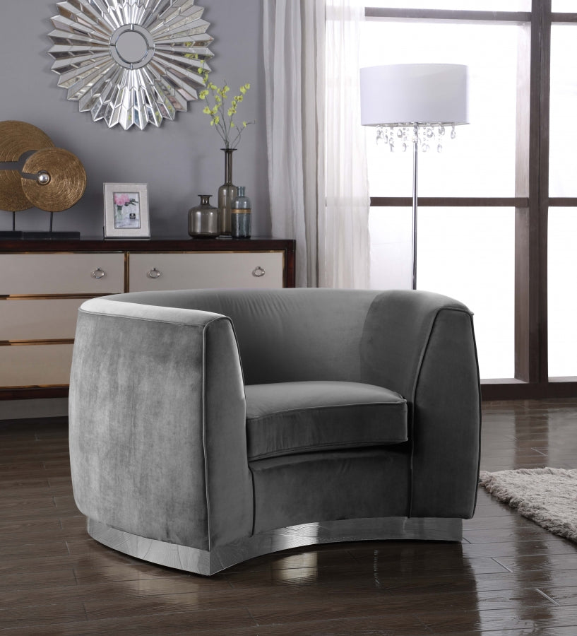 Julian Grey Velvet Chair from Meridian - Luna Furniture