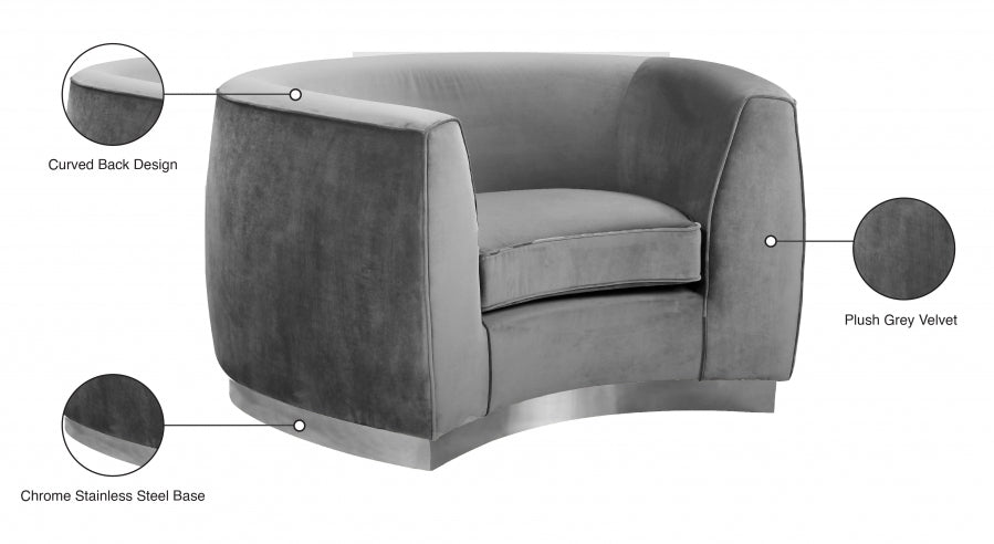 Julian Grey Velvet Chair from Meridian - Luna Furniture