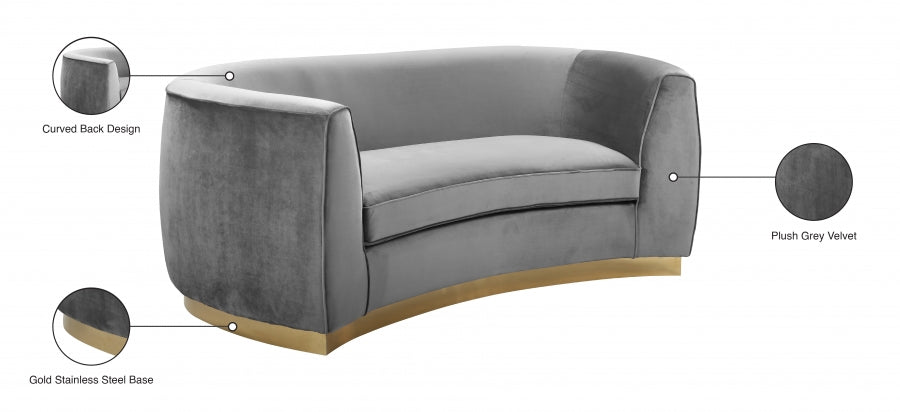 Julian Grey Velvet Loveseat from Meridian - Luna Furniture