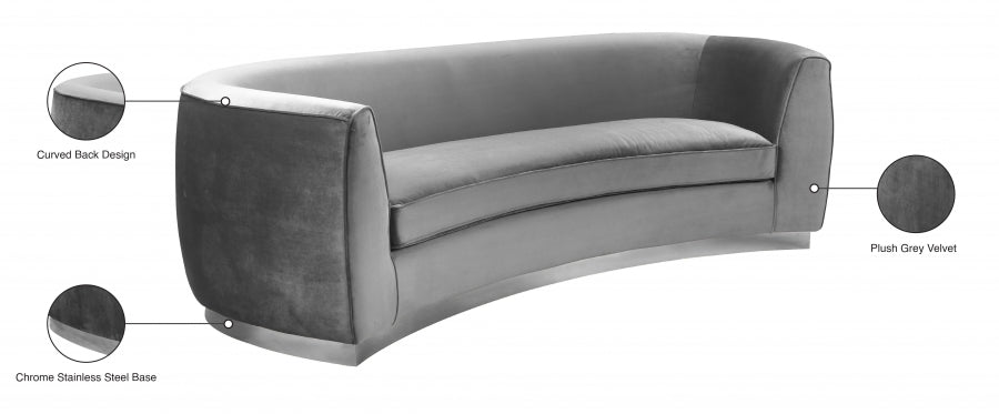 Julian Grey Velvet Sofa from Meridian - Luna Furniture