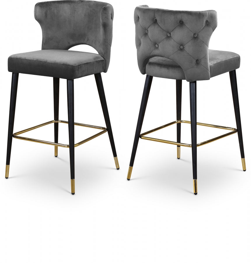 Kelly Grey Velvet Counter Stool, Set of 2 from Meridian - Luna Furniture