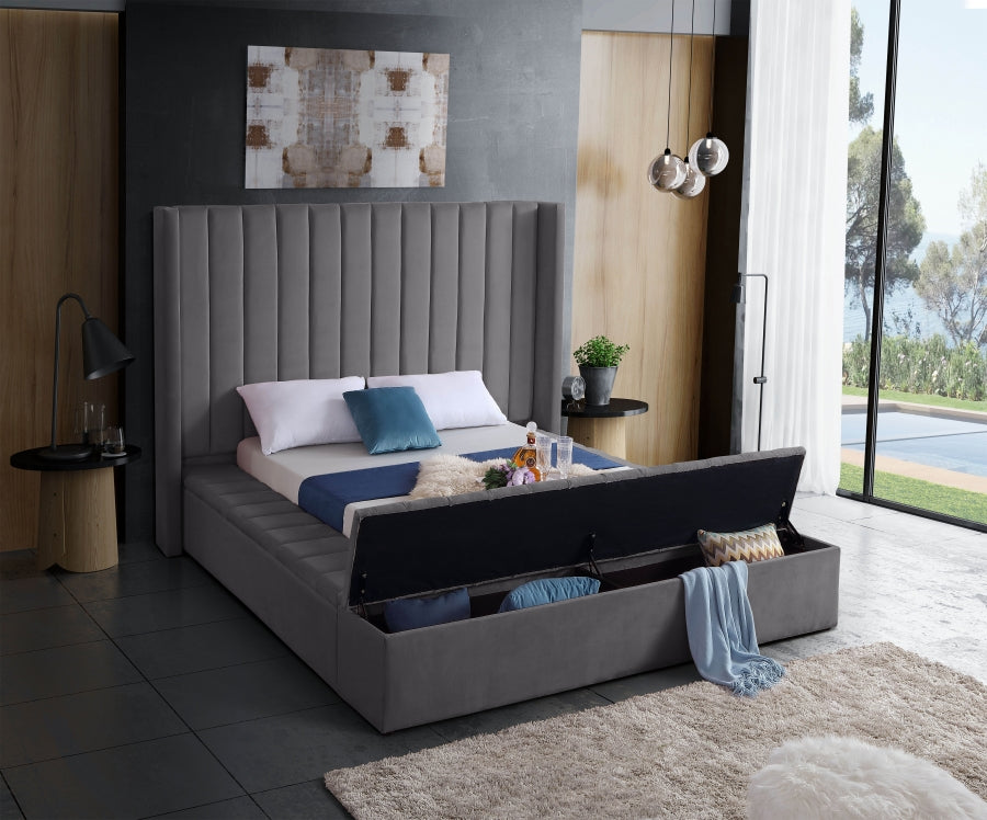 Kiki Grey Velvet Full Bed from Meridian - Luna Furniture