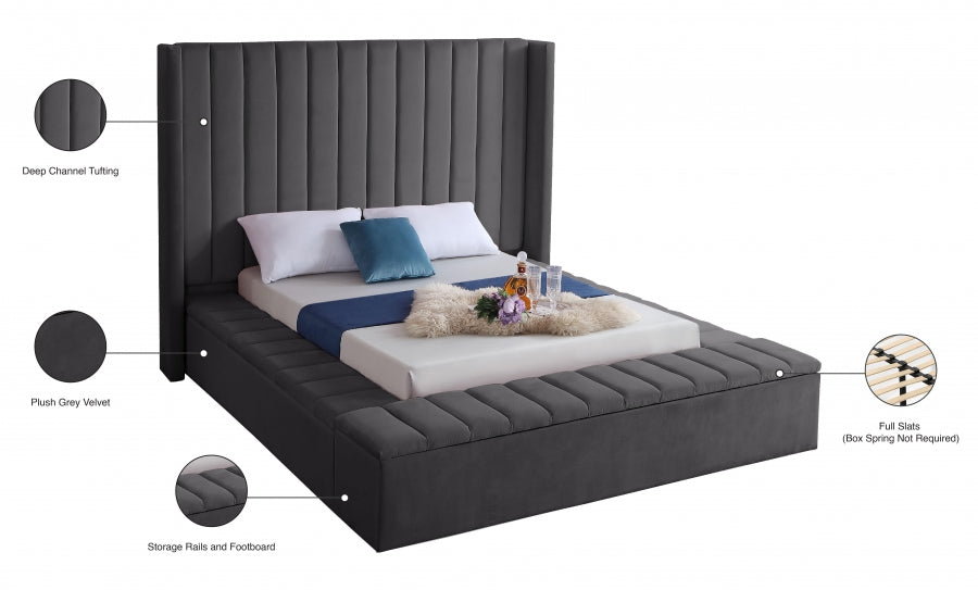 Kiki Grey Velvet Full Bed from Meridian - Luna Furniture