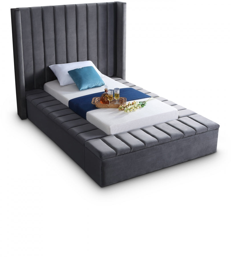 Kiki Grey Velvet Twin Bed from Meridian - Luna Furniture