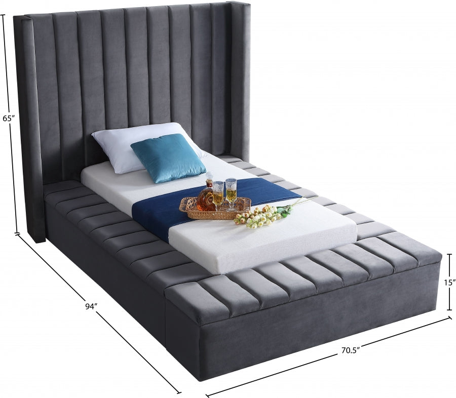 Kiki Grey Velvet Twin Bed from Meridian - Luna Furniture