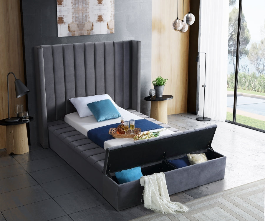 Kiki Grey Velvet Twin Bed from Meridian - Luna Furniture