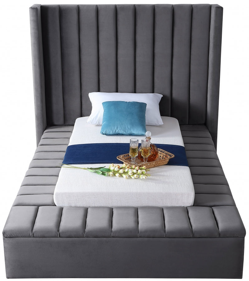 Kiki Grey Velvet Twin Bed from Meridian - Luna Furniture