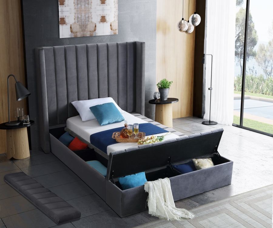 Kiki Grey Velvet Twin Bed from Meridian - Luna Furniture