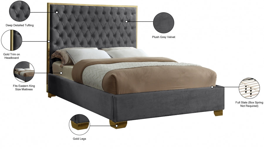 Lana Grey Velvet King Bed from Meridian - Luna Furniture